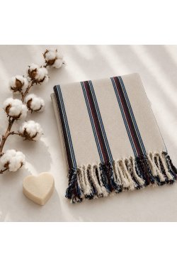 Bordo Çizgili Geleneksel El Dokuması %100 Keten Peştemal